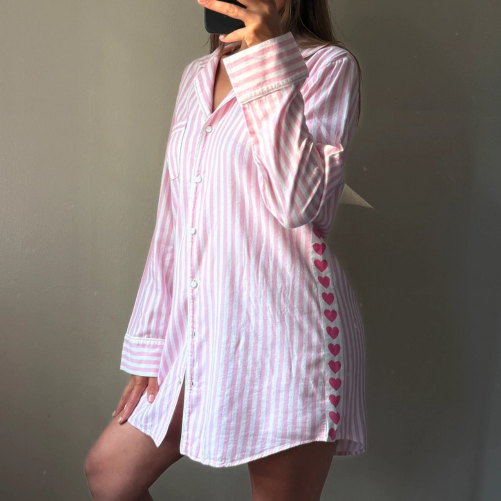 Pink Striped Nightshirt with Heart Accents